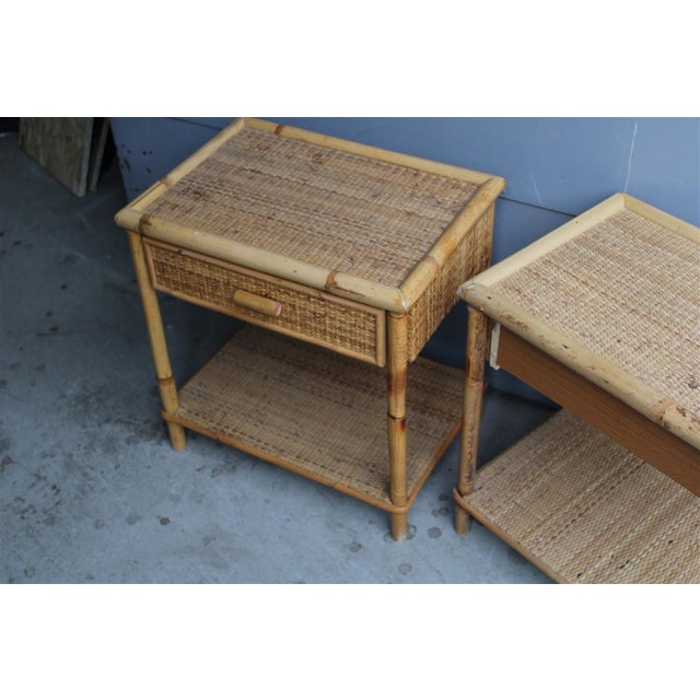 Wood Italian Bamboo Nightstands with Drawers and Shelves, 1970s, Set of 2 For Sale - Image 7 of 8