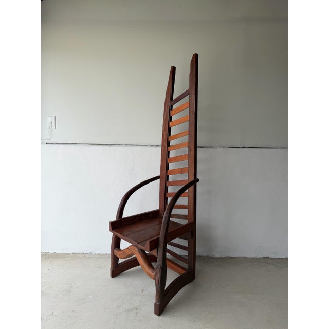 Wood Late 20th Century Artisan Made Folk Art Teak High Back Chair Thailand For Sale - Image 7 of 8