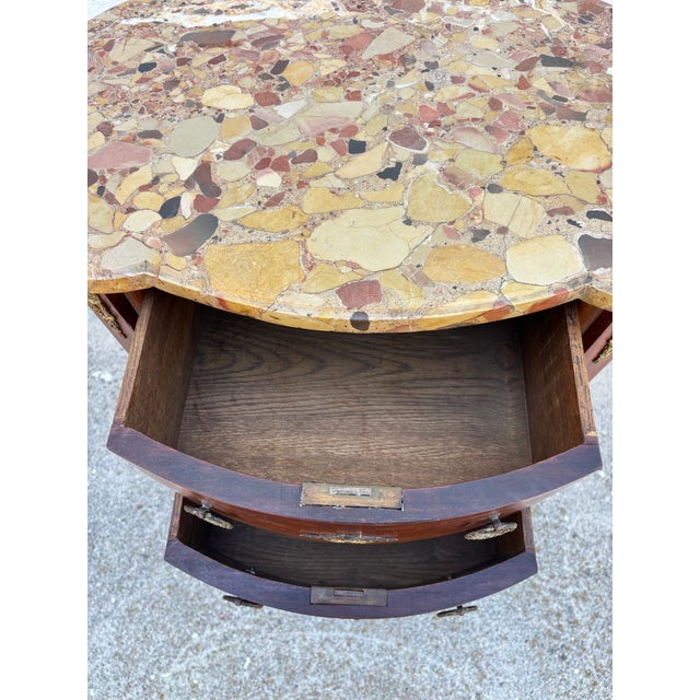 Antique French Louis XV or Louis XVI Style Kidney-Shaped Marquetry Commode / Side Table With a Marble Top For Sale - Image 4 of 12