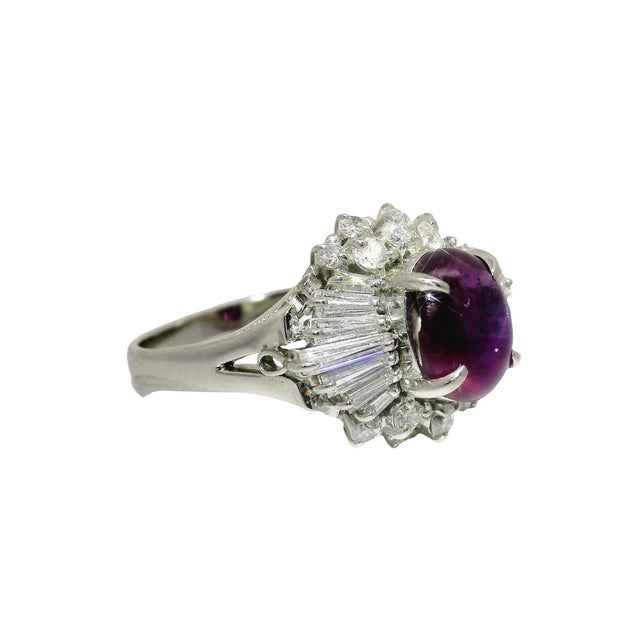 3.93 Carat Purple Star Sapphire Diamond Platinum Burst Ring, Size 8.5 For Sale - Image 4 of 7