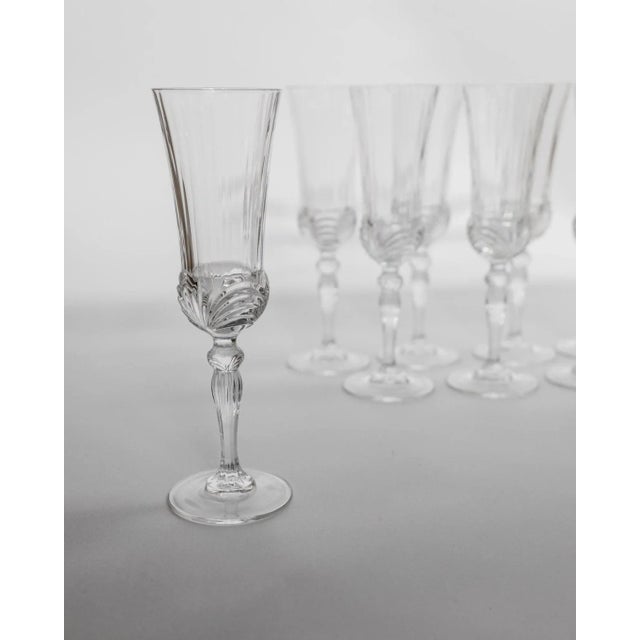 Vintage Italian Melodia Champagne Glasses in Cut Crystal, 1980s, Set of 8 For Sale - Image 3 of 11