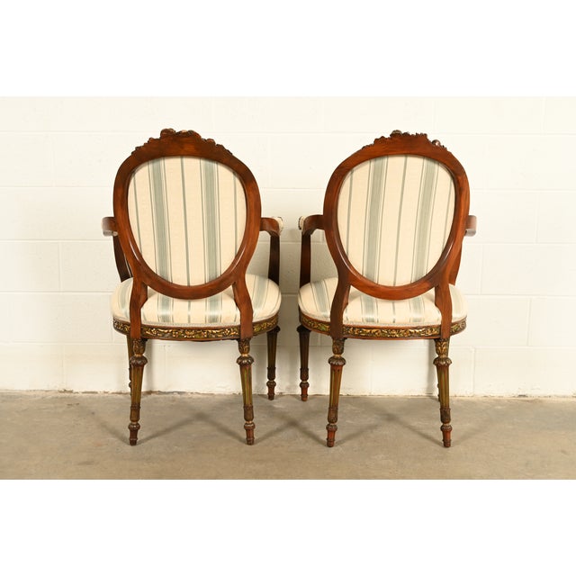 Karges Style French Regency Louis XVI Carved Mahogany and Gold Gilt Dining Chairs, Set of Eight For Sale - Image 13 of 14