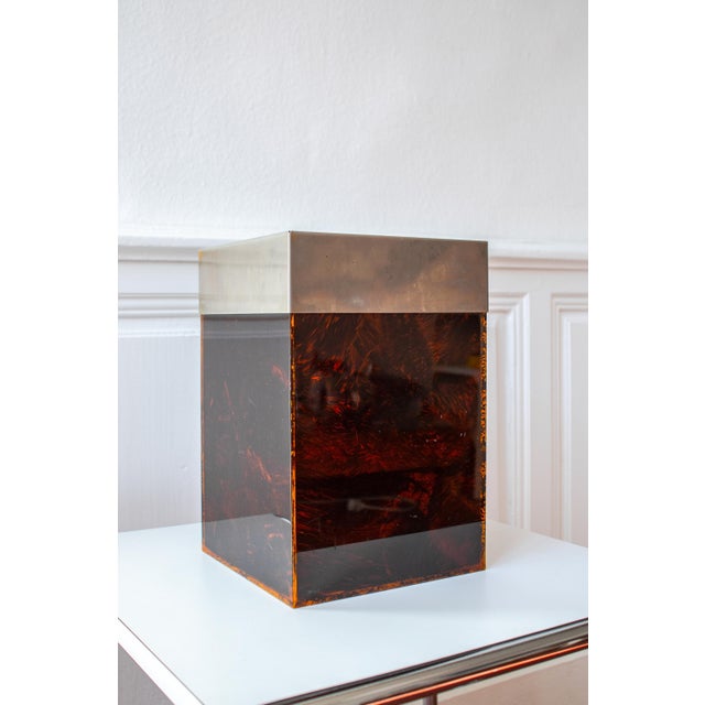 Vintage Tortoiseshell Acrylic Gass and Brass Basket from Christian Dior Home, France, 1970s For Sale - Image 9 of 13
