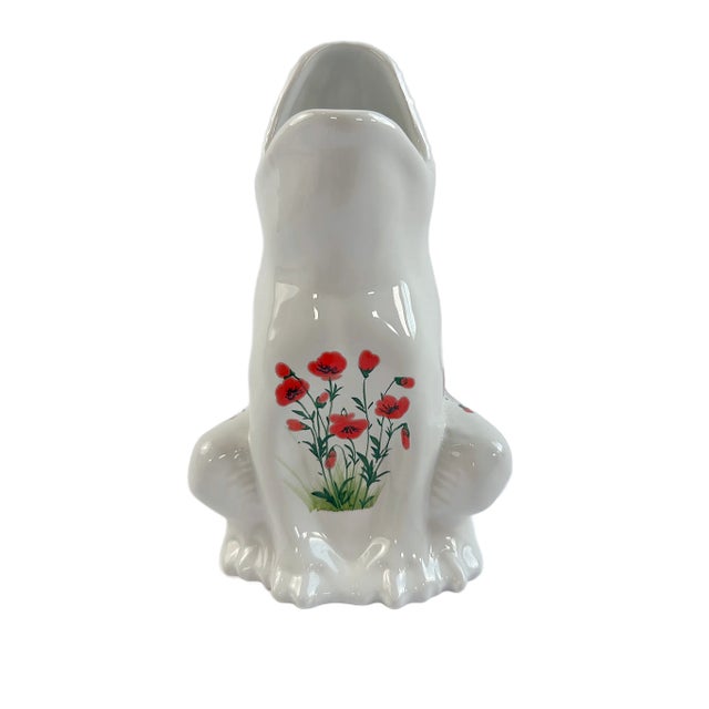 1980s 1980's Italian Ivory & Flower Majolica Frog Shaped Pitcher/Vase For Sale - Image 5 of 5