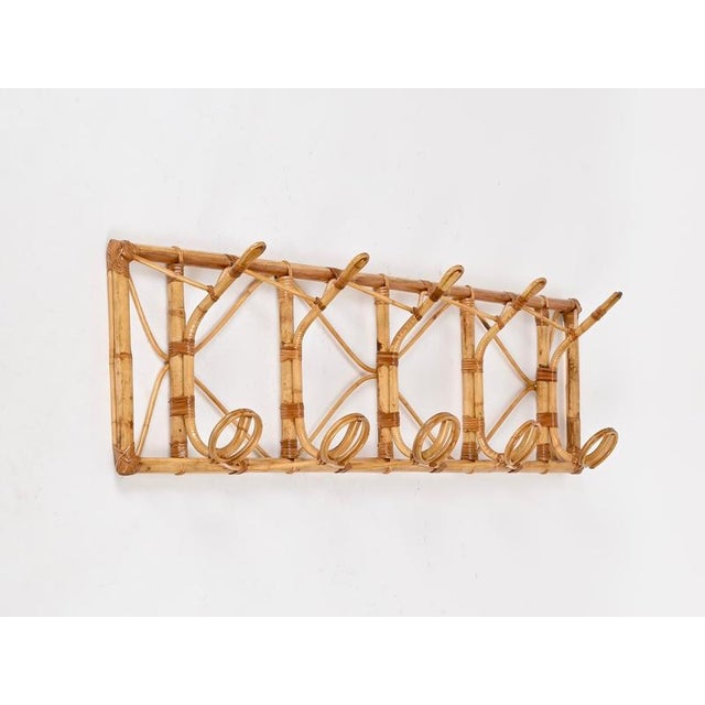 Large French Riviera Bamboo and Rattan Wall Coat Rack, Italy, 1970s For Sale - Image 6 of 14