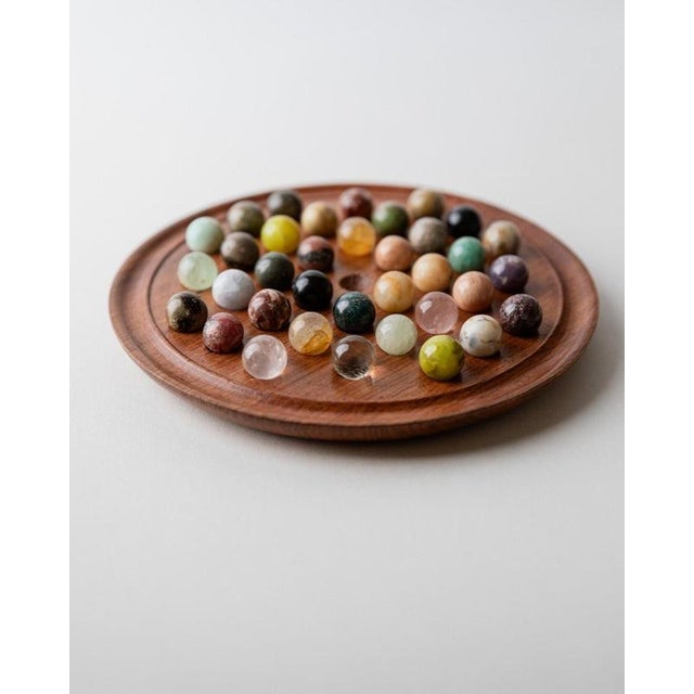 Vintage Solitaire Wooden Game Board with Stone Marbles, 1960s For Sale - Image 10 of 11