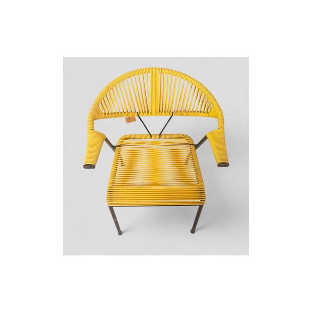 Vintage Garden Chair in Woven Yellow Plastic with Iron Frame For Sale - Image 6 of 8