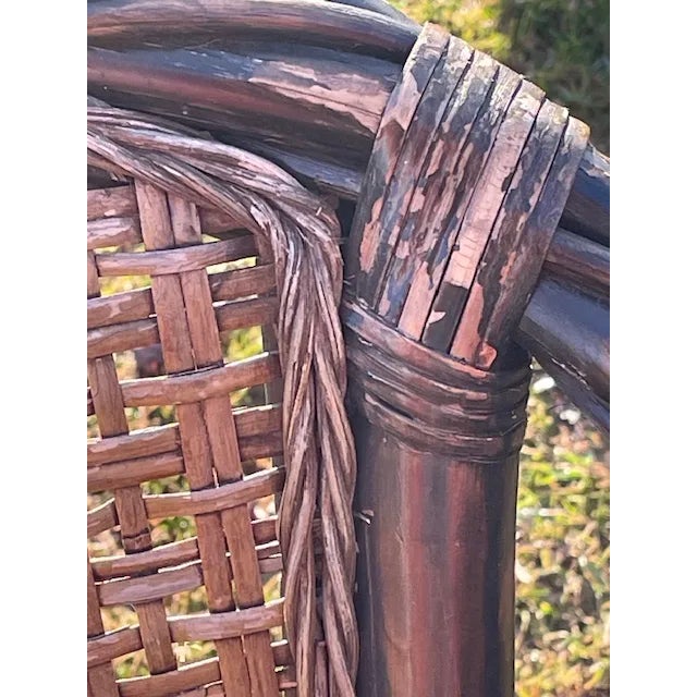 1970s Vintage Barley Twist Ebonized Rattan and Wicker Seat and Back Armchairs - Set of 2 For Sale - Image 11 of 12
