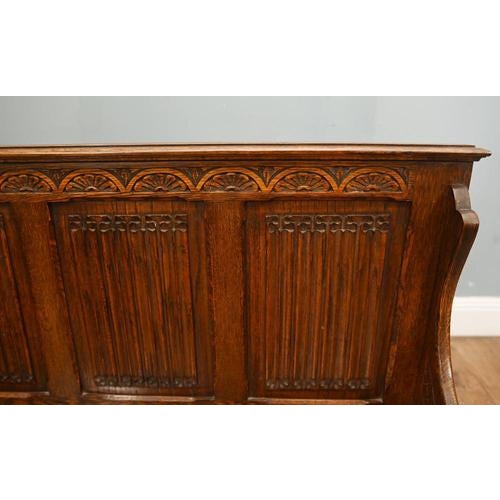 Jacobean Revival Oak Monk's Settle Bench, 1910s For Sale - Image 4 of 8