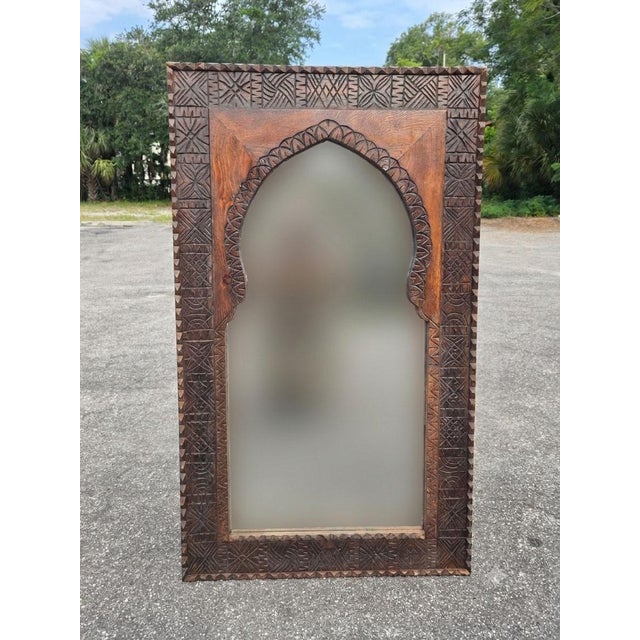 2020s Handmade Moroccan, Berber Style Carved Wooden Mirror For Sale - Image 5 of 6