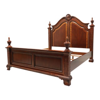 21st Century Carved Mahogany Traditional King Panel Bed For Sale