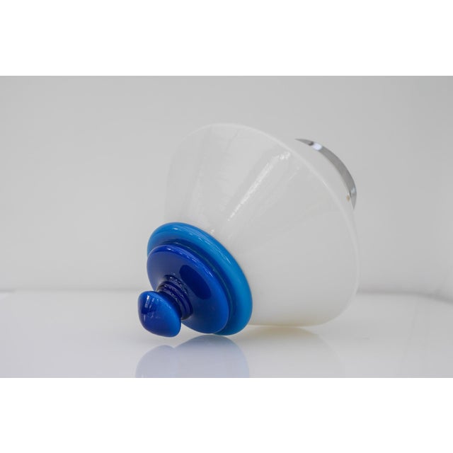 Scandinavian Art Deco Milk Glass Pendant Light with Azure Blue Details, 1930s For Sale - Image 12 of 17