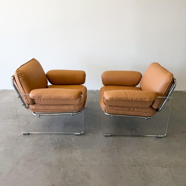 1970s Vintage 1970s Pace Collection Argenta Lounge Chairs | Mid-Century Modern Chrome & Lucite Chairs Unsigned For Sale - Image 5 of 14