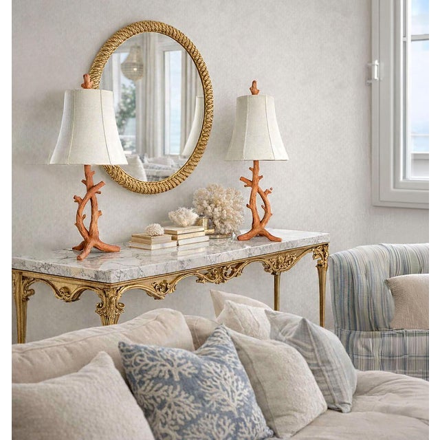 Offering a pair of vintage faux bois table lamps, circa 1990s. These vintage lamps were completely disassembled,...