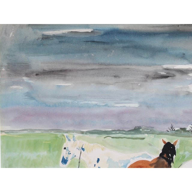 Yves Brayer, Guardians with Horses in the Camargue, 1950s, Gouache on Paper For Sale - Image 6 of 18