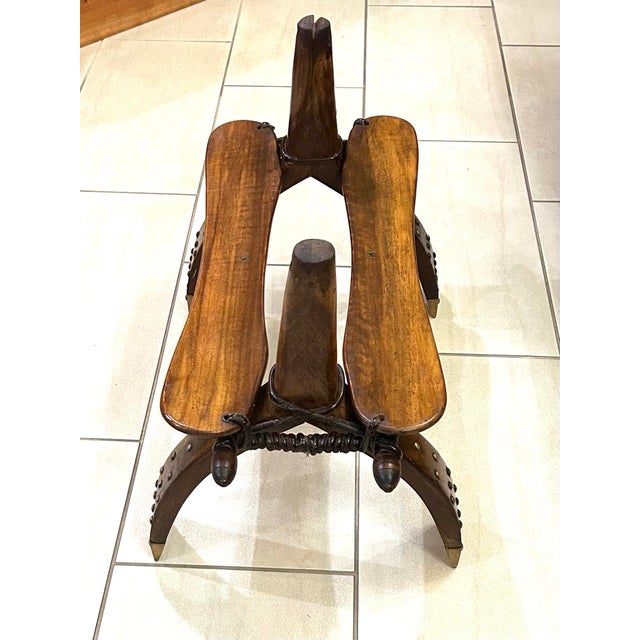 Coffee Mid-20th Century, Egyptian, Wooden Camel Saddle/Stool, With a Hand/Tooled, Embossed, Leather Cushion, and Brass Feet and Stud Ornamentation, 1950 For Sale - Image 8 of 10