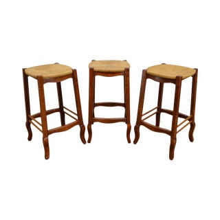 French Country Style Set of 3 Rush Seat Bar Stools For Sale