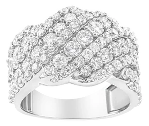 10K White Gold 3.00 Cttw Diamond Multi Row Cluster Band Ring - Size 7