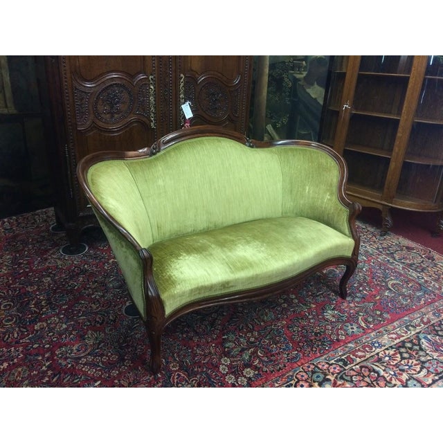Antique Settee, Apple Green Victorian Settee For Sale - Image 11 of 11