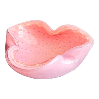 Mid 20th Century Pink and Gold Murano Attributed Bullicante Bowl For Sale
