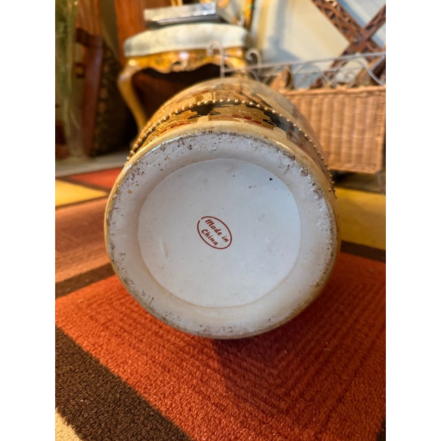 Vintage Chinese Satsuma Style 23.5" Porcelain Vase on Stand For Sale - Image 11 of 12