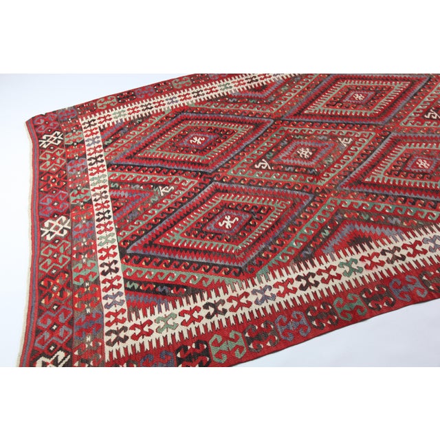 Antique Fethiye Tribal Kilim – Geometric Diamond Motifs, Anatolian Wool Weave -5' 3'' X 10' 4'' For Sale - Image 15 of 16