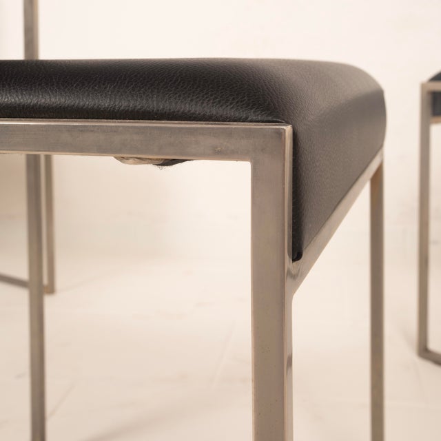 Italian SQ Dining Chairs in Brushed Steel and Black Vegan-Leather, 1970s, Set of 6 For Sale - Image 15 of 18
