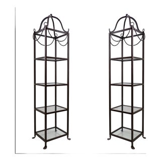 Vintage Pagoda Style Shelves in Black Metal, Set of 2 For Sale