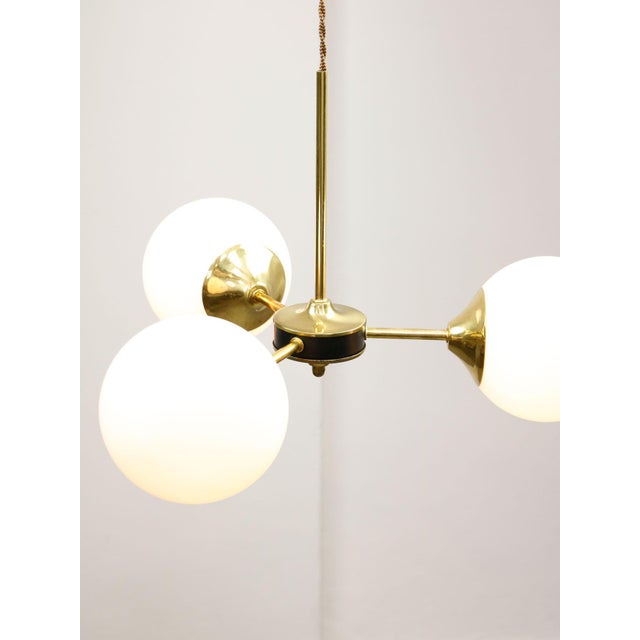 Mid-Century Modern Italian Pendant Light in Brass and Opaline Glass, 1960s For Sale - Image 12 of 17
