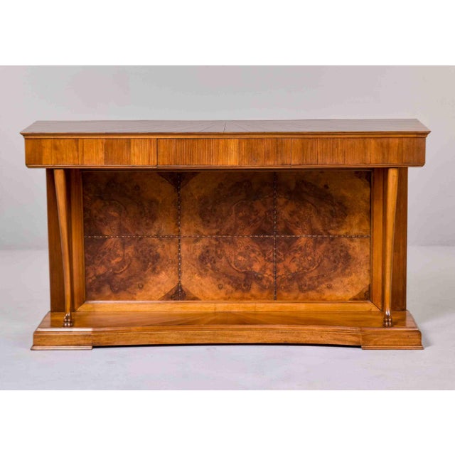 Italian Art Deco Three Drawer Walnut Console With Crotch Veneer For Sale In Detroit - Image 6 of 12