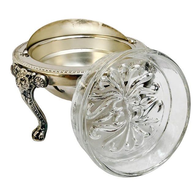 F.B. Rogers Silver Co. Mid 20th Century American Rogers Silver-Plated Roll Top Caviar / Butter Dish With Glass Liner - Caviar Server For Sale - Image 4 of 9