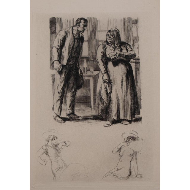 Alméry LOBEL-RICHE (1877-1950) Lively Discussion Original engraving On antique vellum (The House of Dances) 19 x 28 cm...