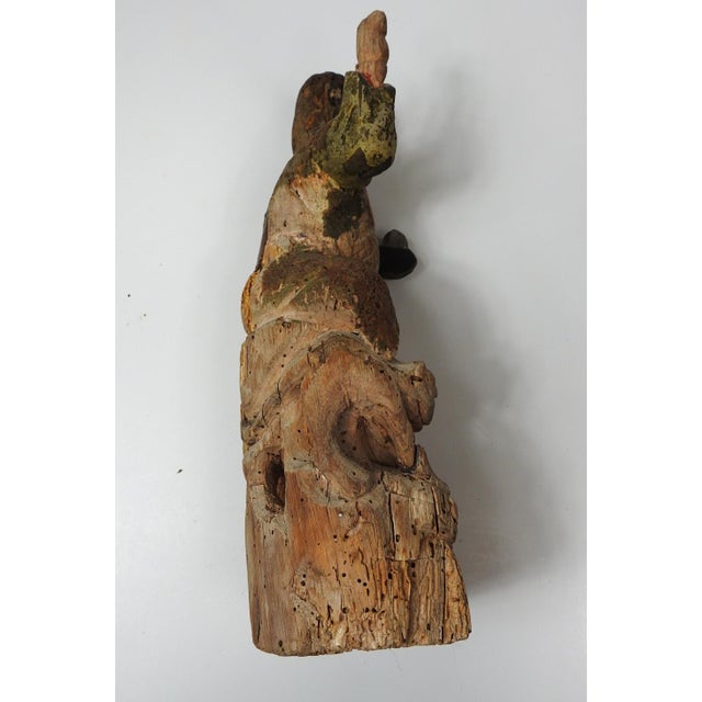 19th Century Chinese Hand Carved Wood Guardian Sculpture For Sale - Image 4 of 9