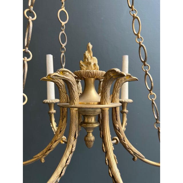Metal 1900s Empire Bronze with Golden Eagle Heads and Flame Chandelier For Sale - Image 7 of 12