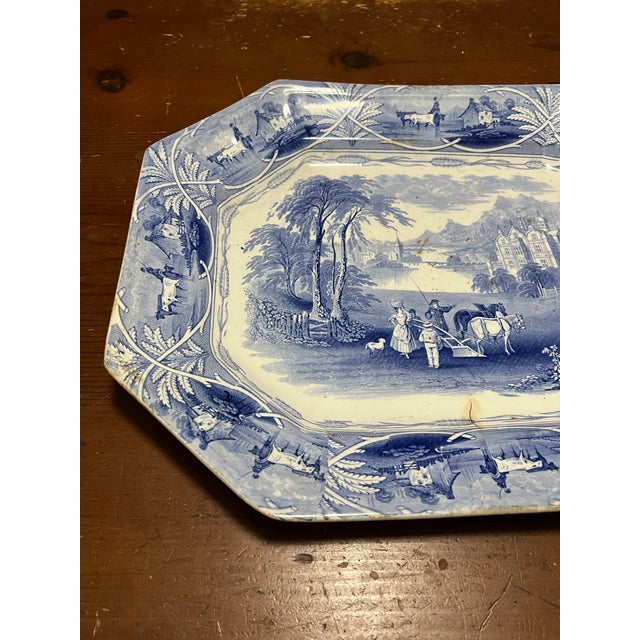 American A Very Nice Antique Staffordshire Blue Transferware " Union" Pattern Platter, 1850's For Sale - Image 3 of 12