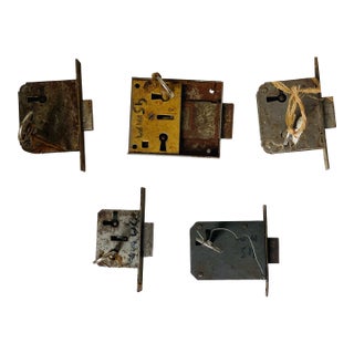 5 Pairs of Vintage Furniture Locks With Keys Art Deco For Sale