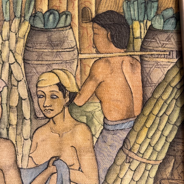 Vintage Traditional Indonesian Balinese Village Nude Ladies on Cloth, Framed Signed Sudha For Sale - Image 11 of 12