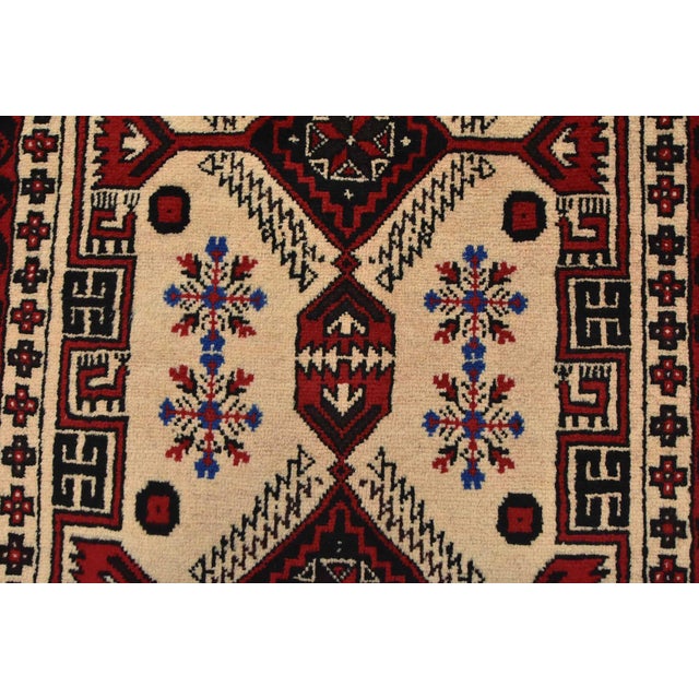 Ivory Baloch Rug 3’4” X 6’1” Ivory Wool Vintage Tribal Hand-Knotted Oriental Carpet For Sale - Image 8 of 12