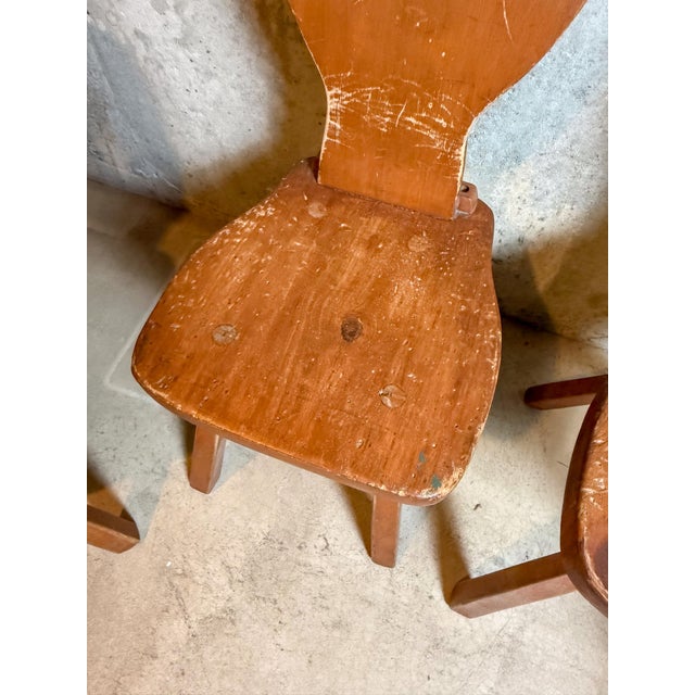 Wood Set of 4 Vintage Alpine Bavarian Heart-Cutout Plank Chairs (Brettstuhl) For Sale - Image 7 of 13