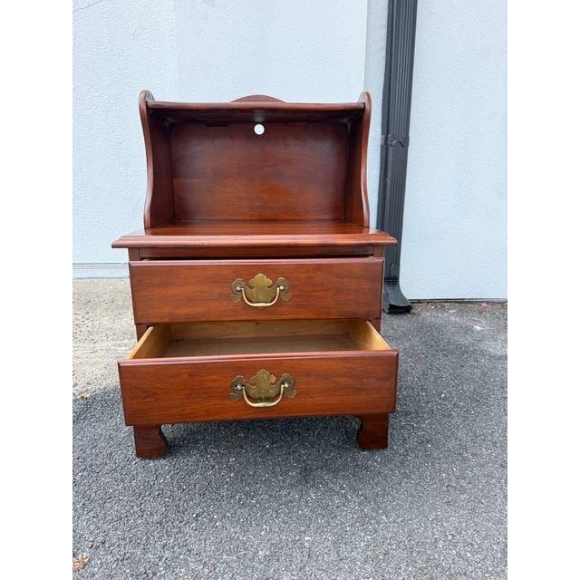 Wood Pair of Chippendale Style Vintage Solid Cherry Wood Nightstands by Henkel Harris For Sale - Image 7 of 17