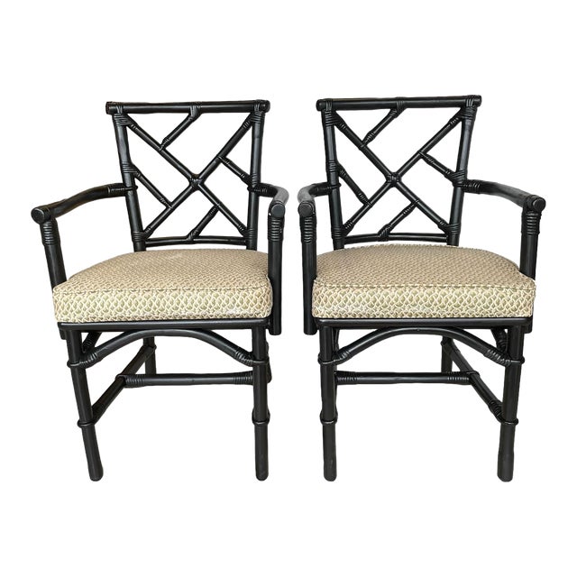 Pair of Late 20th Century Ficks Reed Style Chinese Chippendale Rattan Chairs For Sale