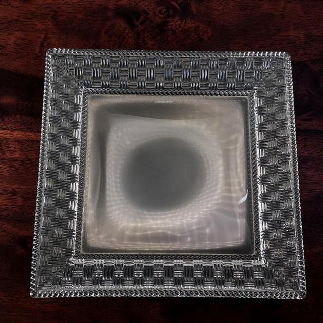 Vintage Tiffany & Co Woven Basket Weave Square Crystal Platter / Dish For Sale - Image 16 of 16
