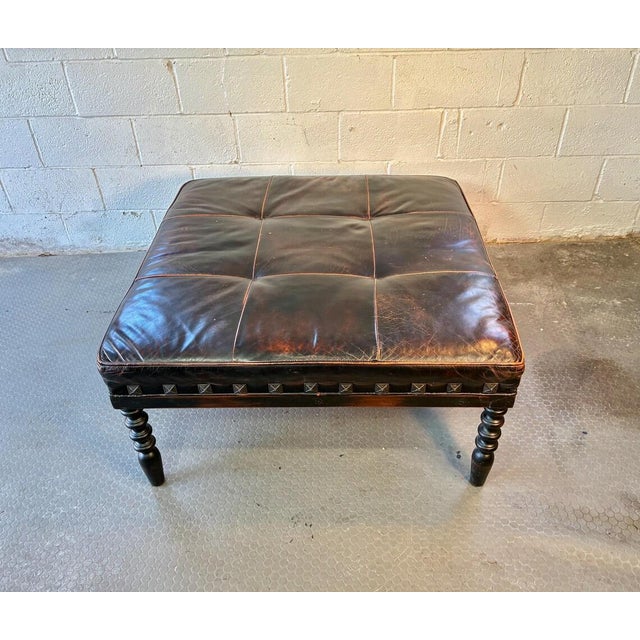 1960s Vintage Large Leather Shabby Chic Ottoman Table For Sale - Image 5 of 10