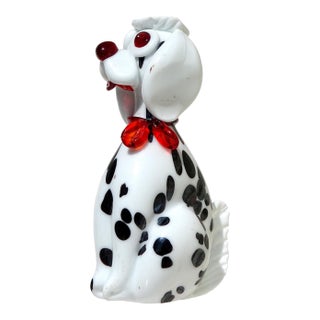 Vintage Murano Dalmatian Puppy Dog With Red Scarf and Label Italian Art Glass Figurine Sculpture For Sale