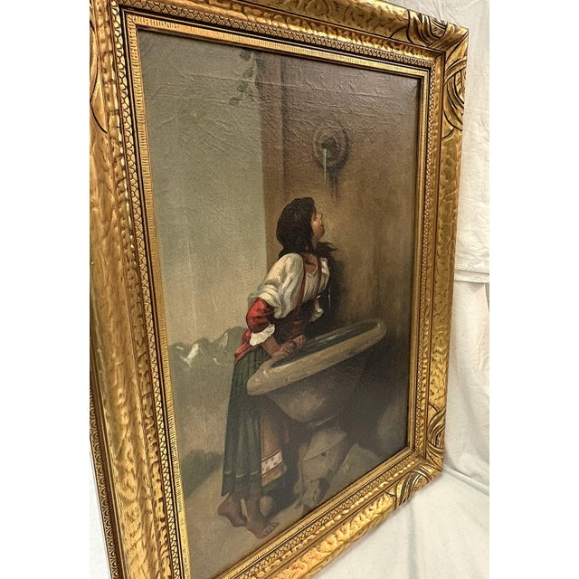 Early 20th Century Framed Original Oil Painting on Canvas 'Roman Girl at the Well' Inspired by Léon Bonnat (France 1833-1922) For Sale - Image 11 of 18