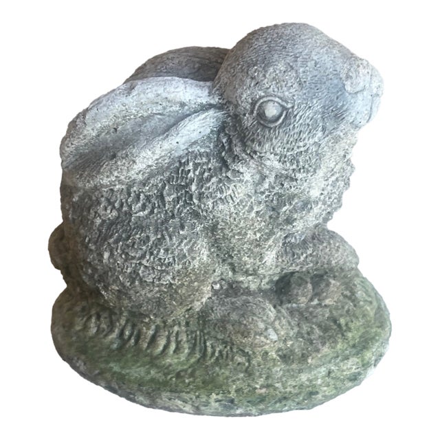 Vintage Bunny Garden Statue With Moss For Sale