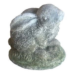 Vintage Bunny Garden Statue With Moss
