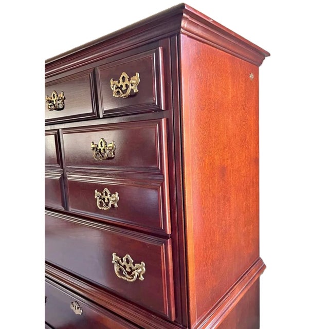 Traditional Solid Cherry Wood 'American Independence Collection' Georgian Chest on Chest Made in North Carolina by American Drew - Vintage 1980s For Sale - Image 3 of 4