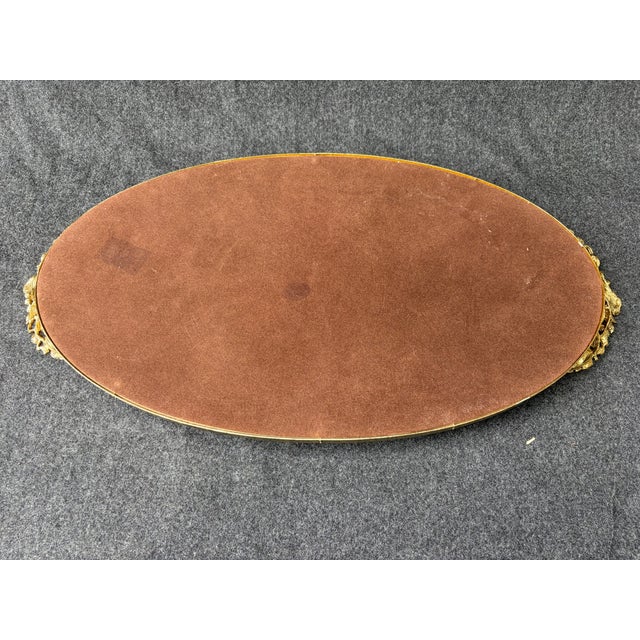 Brass Vintage Floral Oval Mirrored Vanity Tray For Sale - Image 8 of 14
