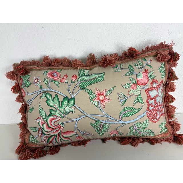 This is a pair of tasseled floral pillows with vintage Brunschwig & Fils cotton floral print fabric. These pillows have a...